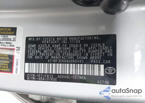 2010 Toyota Camry из США, поврежденный, VIN 4T1BF3EK6AU080493